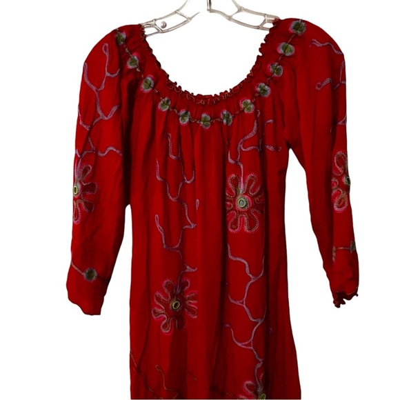 Poupette St Barth Off The Shoulder embroidered whimsical daisy flower M Red - Picture 11 of 16